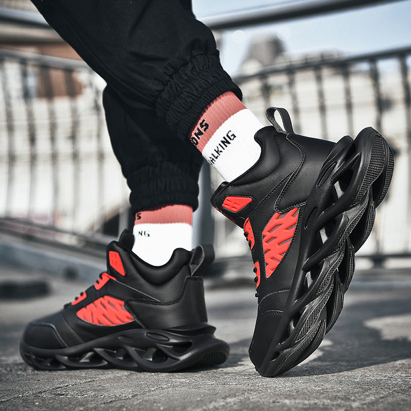 Trendy Camouflage Sports And Leisure Blade Old Shoes in black with red accents, featuring a futuristic, ventilated sole design for stylish casual wear and active use.