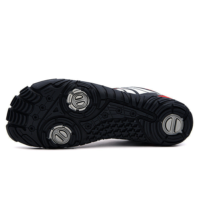 Sole view of black and gray Outdoor Wading Shoes, Quick-drying Shoes, Beach Shoes, Hiking Shoes, Fishing Sports Shoes with textured tread and grip-enhancing design for outdoor activities.