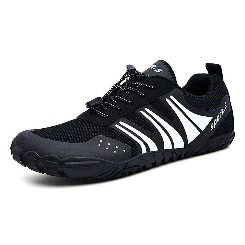 Black and white lightweight athletic shoe with breathable mesh design and adjustable laces, ideal for Outdoor Wading Shoes, Quick-drying Shoes, Beach Shoes, Hiking Shoes, Fishing Sports Shoes.