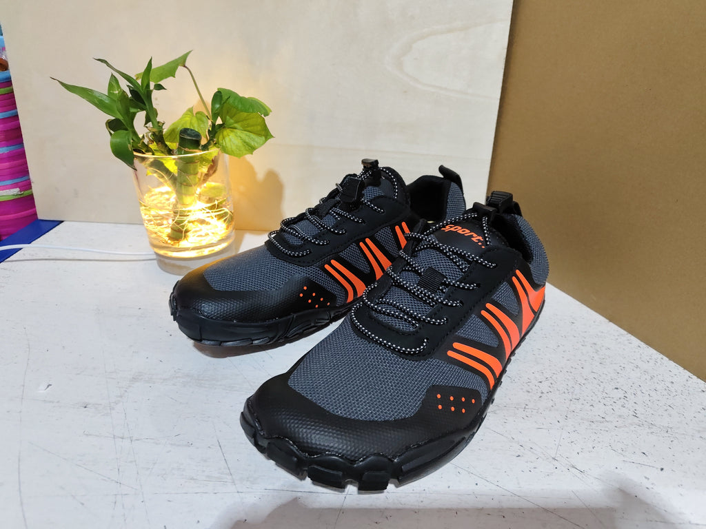Pair of black and orange Outdoor Wading Shoes, Quick-drying Shoes, Beach Shoes, Hiking Shoes, Fishing Sports Shoes designed for water and outdoor activities with breathable mesh and sturdy soles.